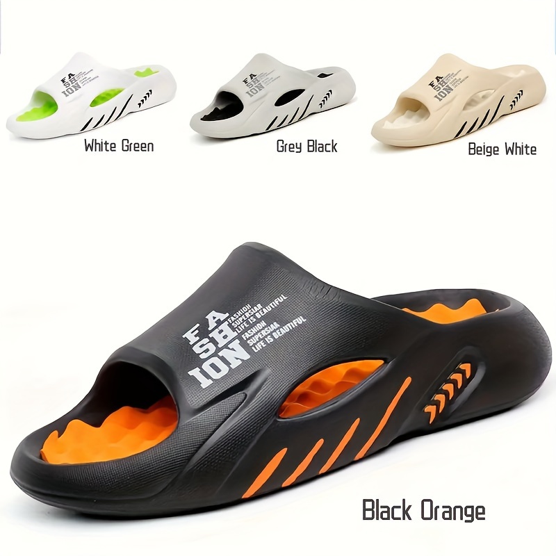 

Men's Alphabet Print Soft-sole Eva Slides, Non Slip Quick-drying Open Toe Slippers For Indoor Outdoor Walking, Men's Trendy Beach Shoes