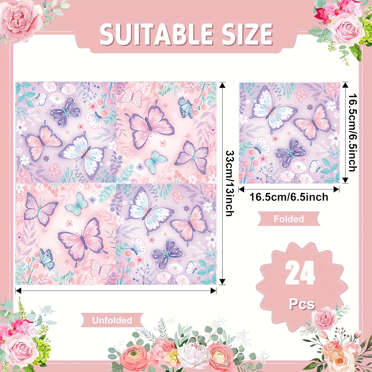 Image of 24pcs Of Colorful Floral Printed Napkins, Shower Decorations For Wedding Shower Parties, Spring And Summer Floral Themed Napkins, Suitable For Bridal Gift Parties, Spring Break, And Birthday Supplies