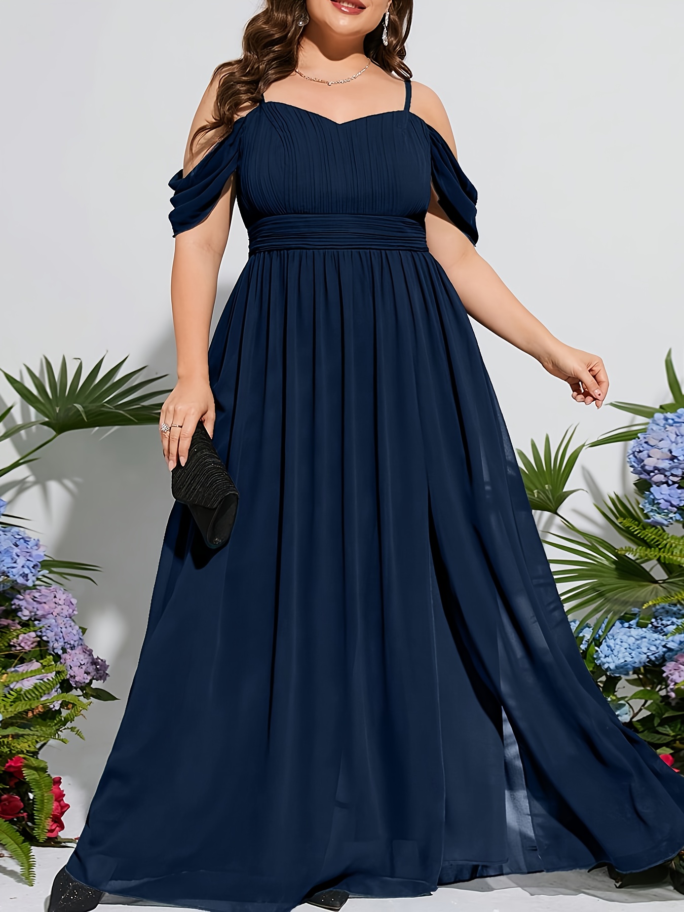 bridesmaid dresses navy blue plus size Evening Party Dress Plus Size Women A-Line Empire Waist Chiffon main image 1