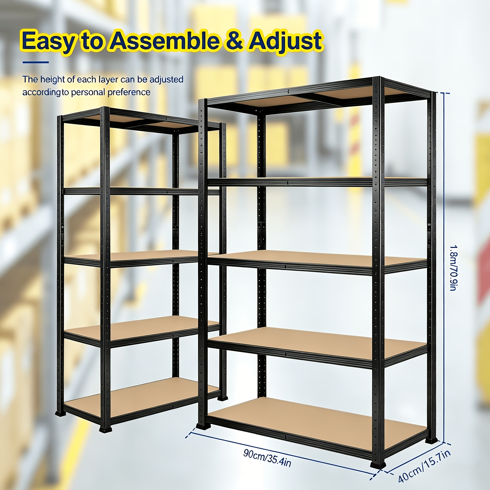 TEMU Lot de 2 étagères robustes avec en MDF, de charge maximale de 875 kg, dimensions 150×70×30/180×90×40 cm, étagère à panneaux perforés, rayonnage