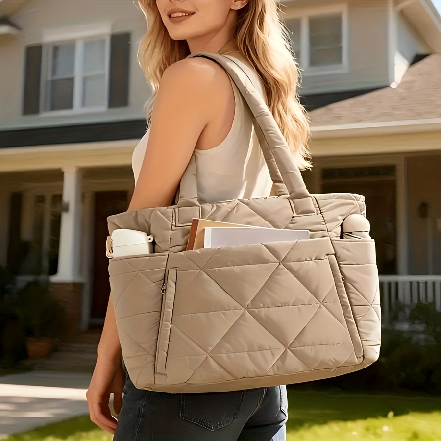Leige Quilted Large-capacity Travel Tote Bag | Can Hold Notebooks and Water Bottles, Suitable for Daily Commuting, Shopping, Exercising, and Short Trips, Practical and Versatile, Enhances Style, Machine Washable, Zipper Closure, Utility Pocket