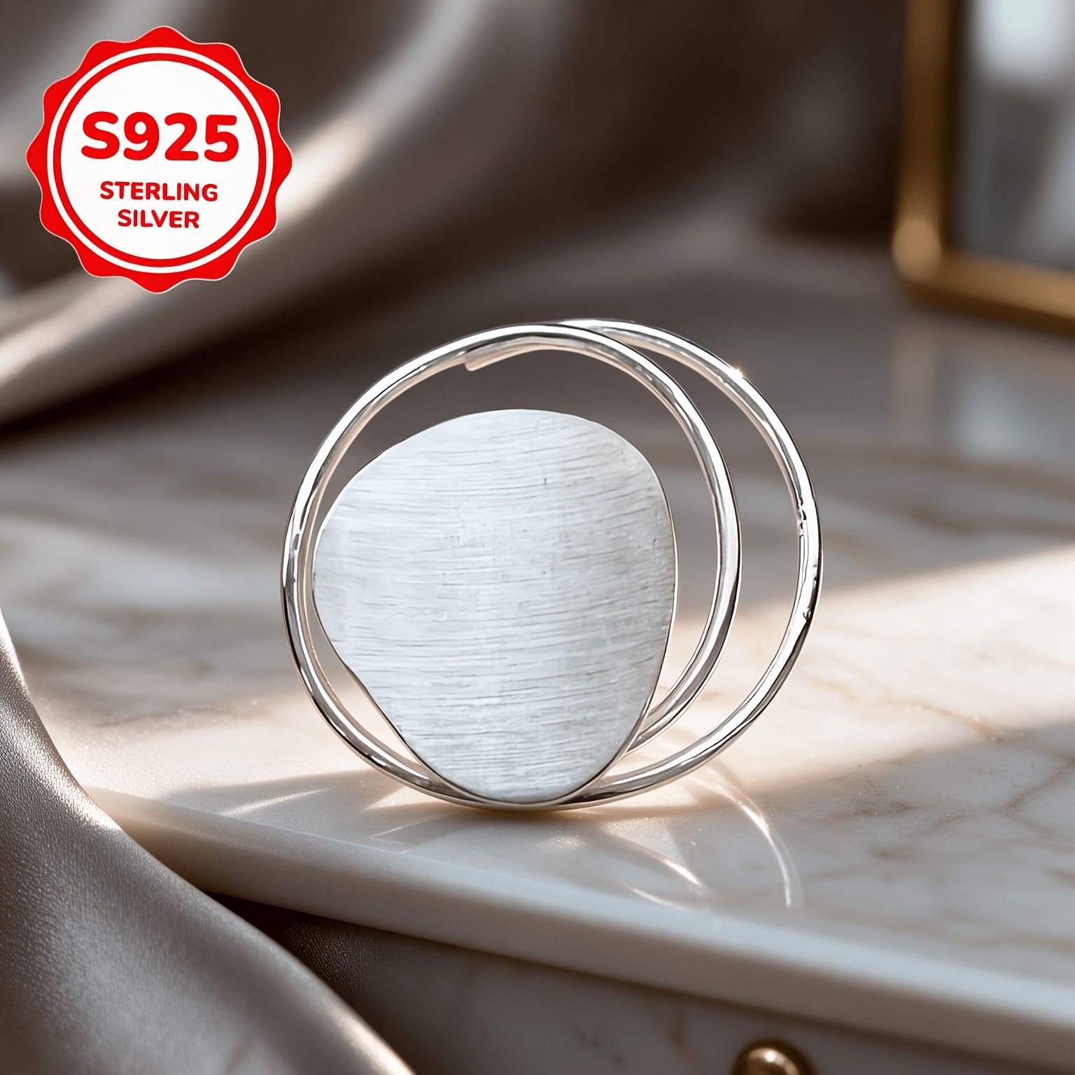 Women's 925 Silver Brushed Matte Irregular Line Adjustable Ring, Gift