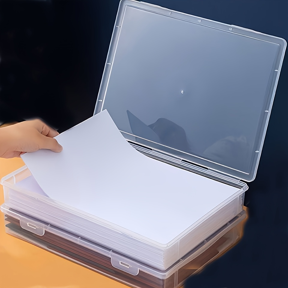 TEMU A Transparent Plastic Storage Box In A4 Size With A , Made Of Abs Material, Designed To Keep Your Desktop Dust-free And Organized For Office