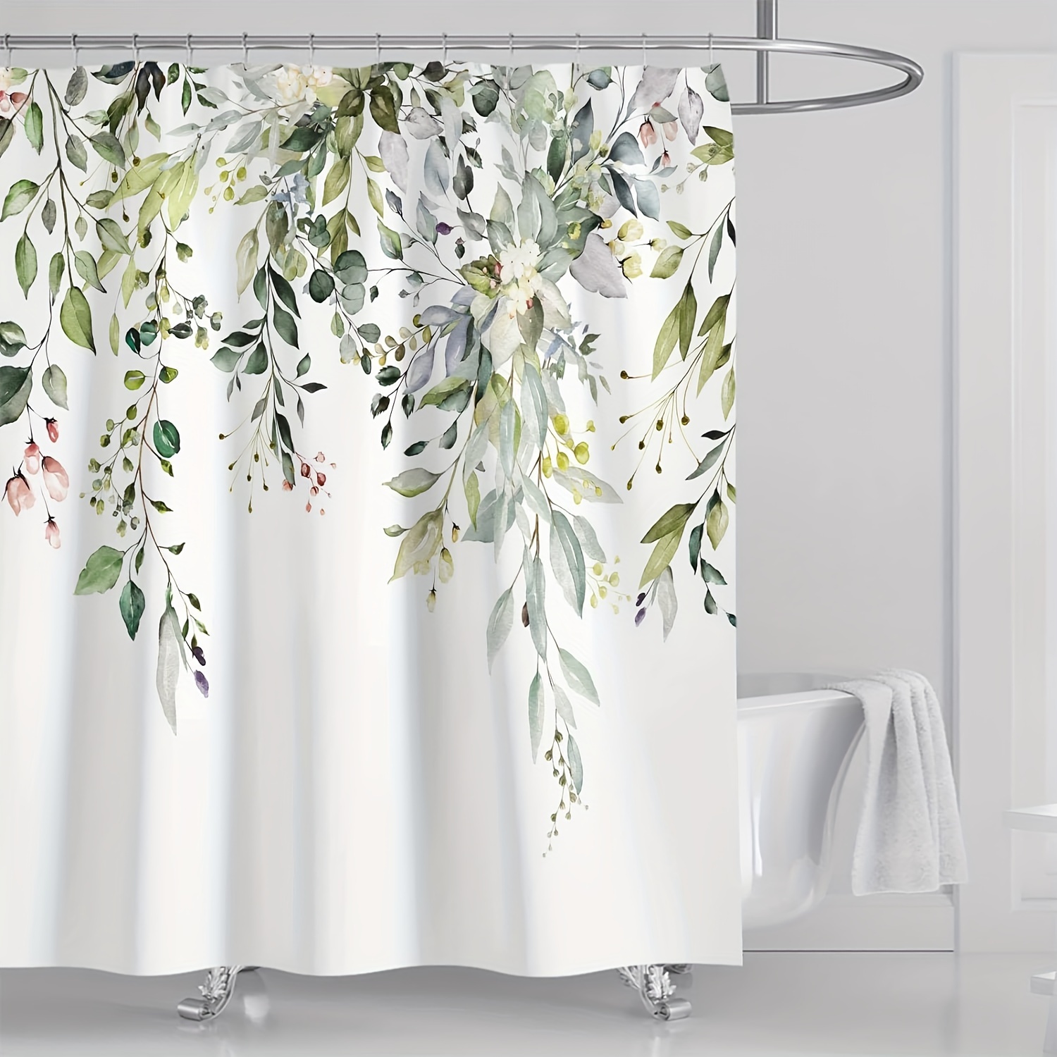 

1pc Shower Curtain, Waterproof Green Shower Curtain, 3d Printing Washable Extra Long Bathroom Shower Curtain, Flower Plant Green Leaf Shower Curtain With 12 Hook Shower Curtain