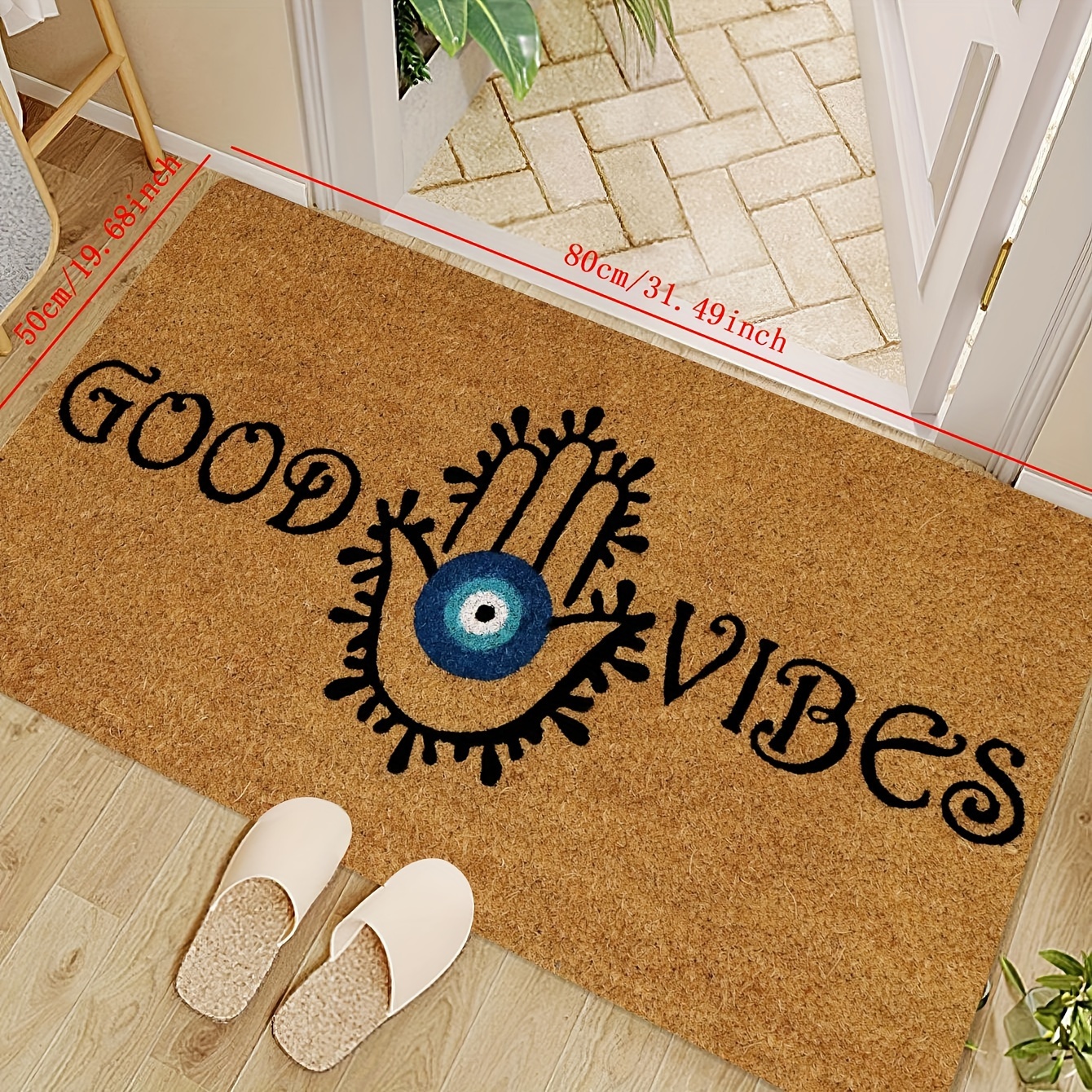 TEMU Evil Eye Welcome Door Mat - Non-slip, Easy Clean Entrance Rug For Indoor/outdoor Use, Durable Polyester, Stain Resistant