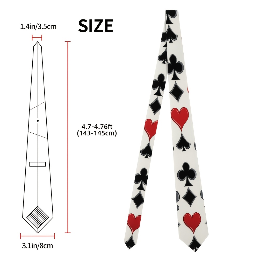 TEMU 1pc, Printed Necktie Unisex Men's Tie, Fun Tie Playing Cards Red Black Suits Print, Durable Polyester, Perfect For And Birthday Party Gifting