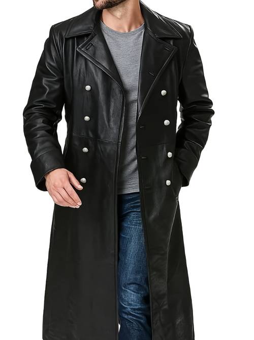 men s long trench coat breasted overcoat for fall winter with adjustable collar side pockets casual streetwear stylish look glossy