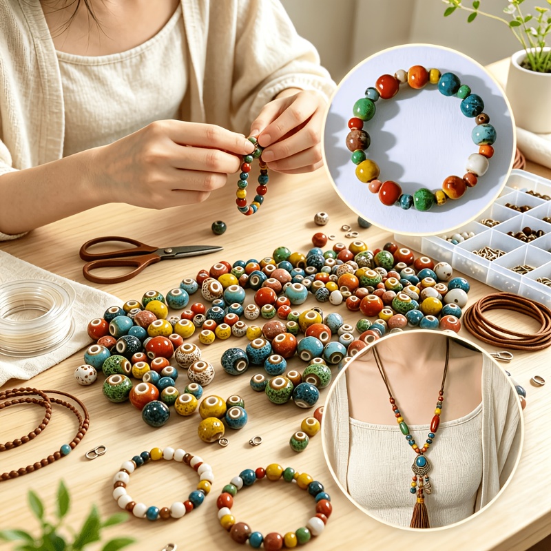 Mixed Size Colorful Glazed Round Ceramic Beads for Jewelry Making
