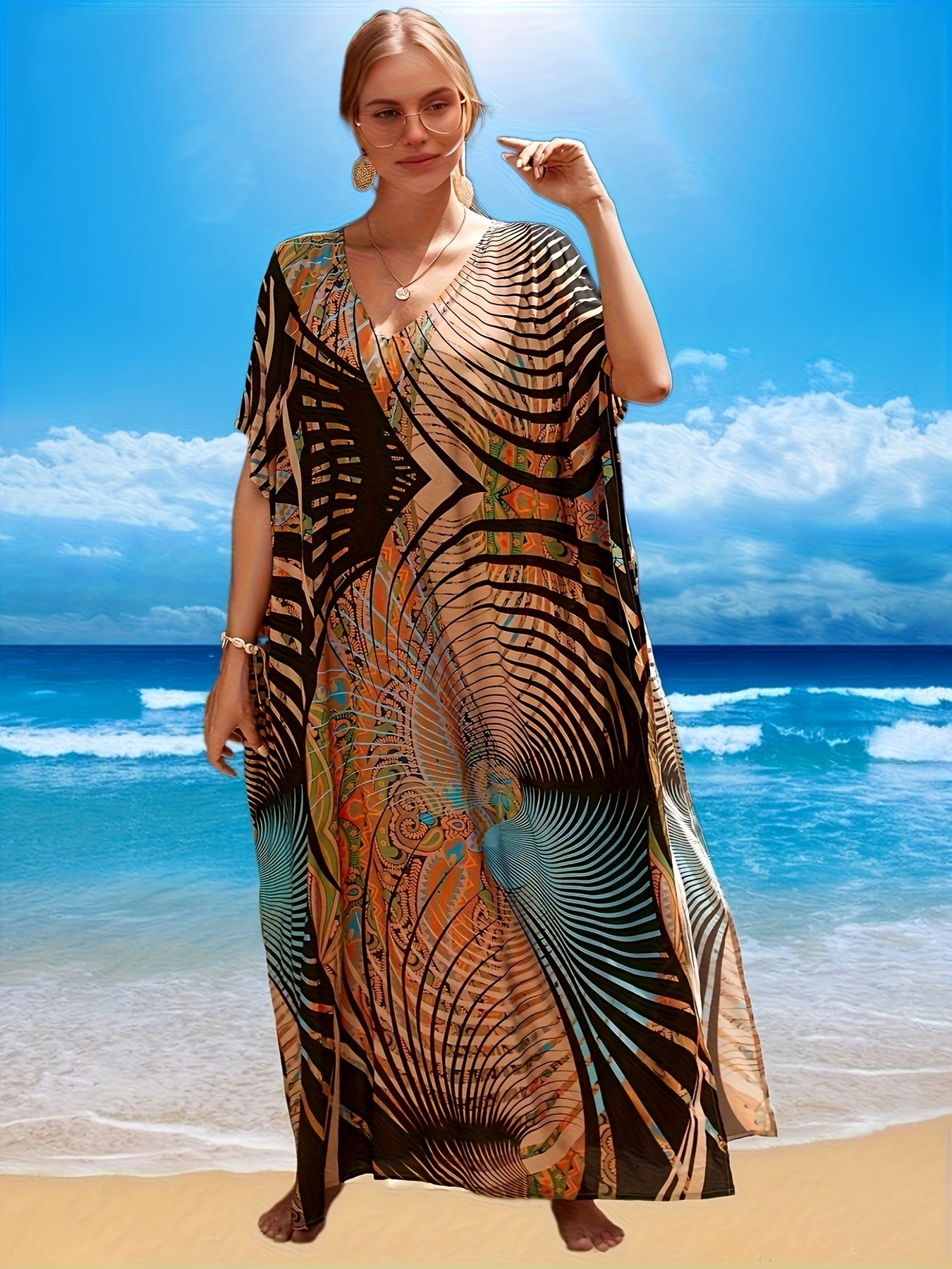 plus size womens plus size elegant tropical print maxi dress - Temu Bahrain