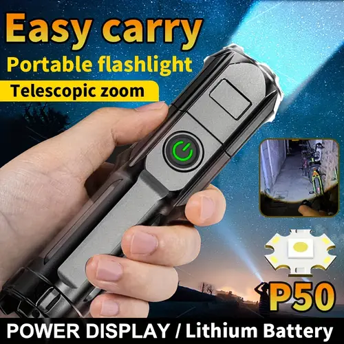 1 2 4pcs mini portable flashlight usb rechargeable telescopic zoom 3 lighting power display flashlight telescope compact easy to carry home outdoor camping night fishing outdoor flashlight portable lighting durable abs material