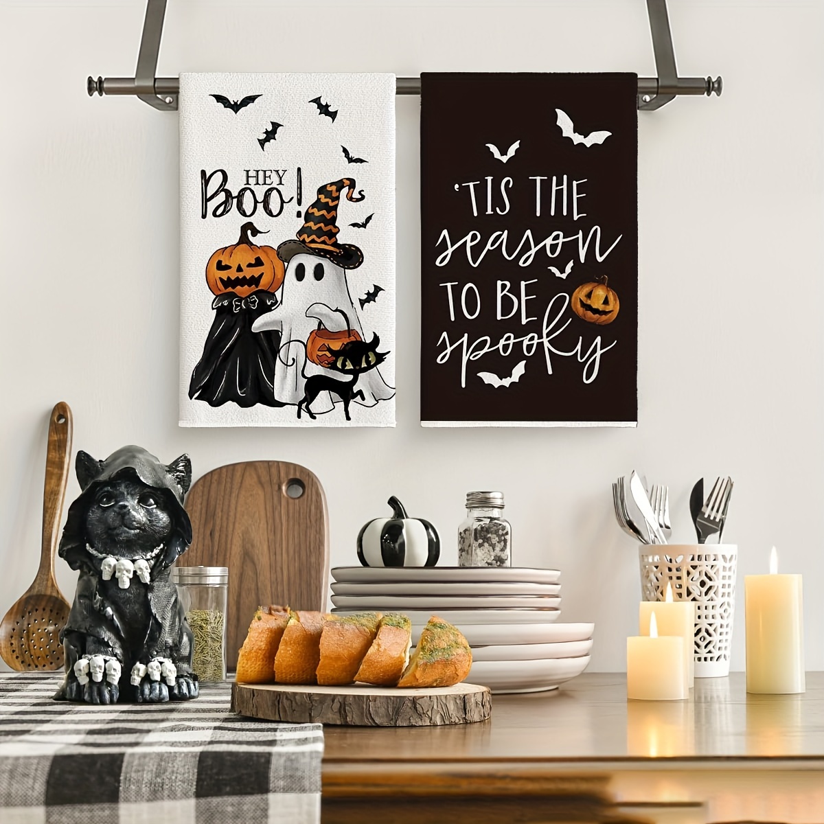 

2pcs Set Of Absorbent Halloween Kitchen Towels - Reusable Microfiber Dish Cloths For , Halloween Decorations