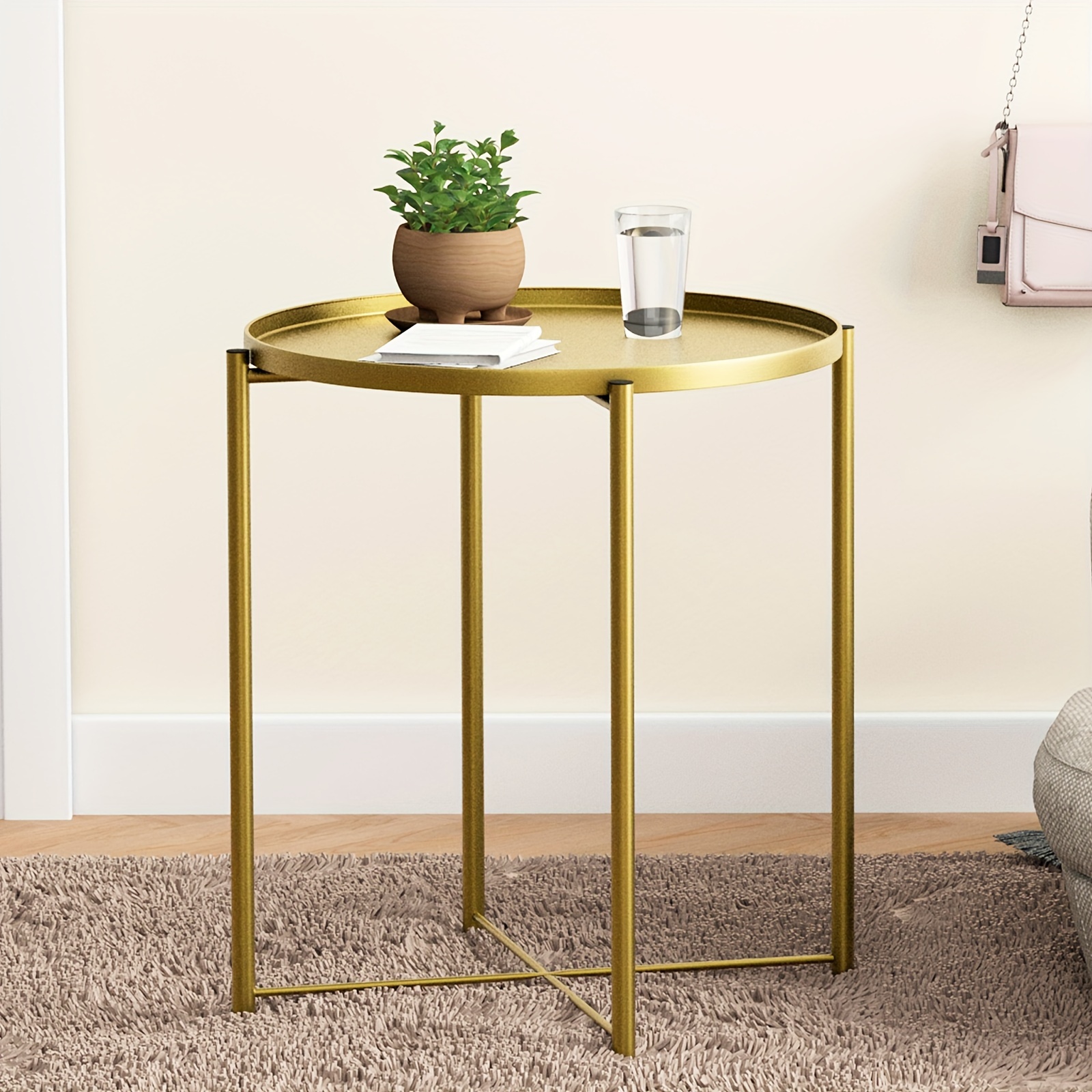 

Gold Round End Table, Small Metal Side Table With Removable Tray For Living Room Bedroom Balcony Patio And Office Become Part Of Your Beautiful Decor