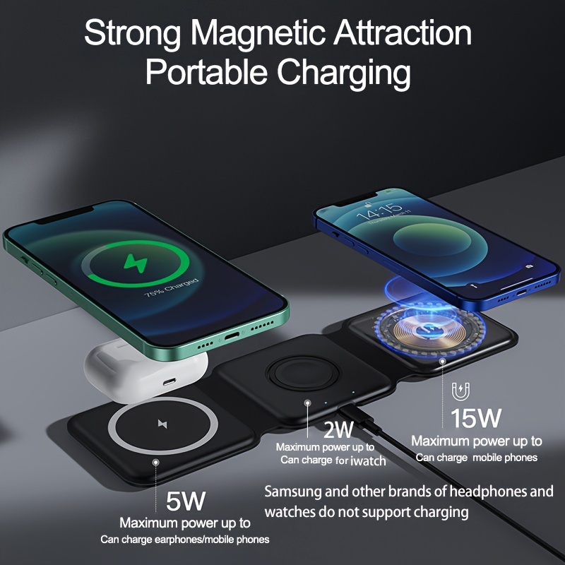 

Chargeur magnétique sans fil 3 en 1 pour téléphone, chargeur magnétique sans fil pliable à aspiration magnétique, pour IPhone 12-14, pour Airpods, pour Iwatch