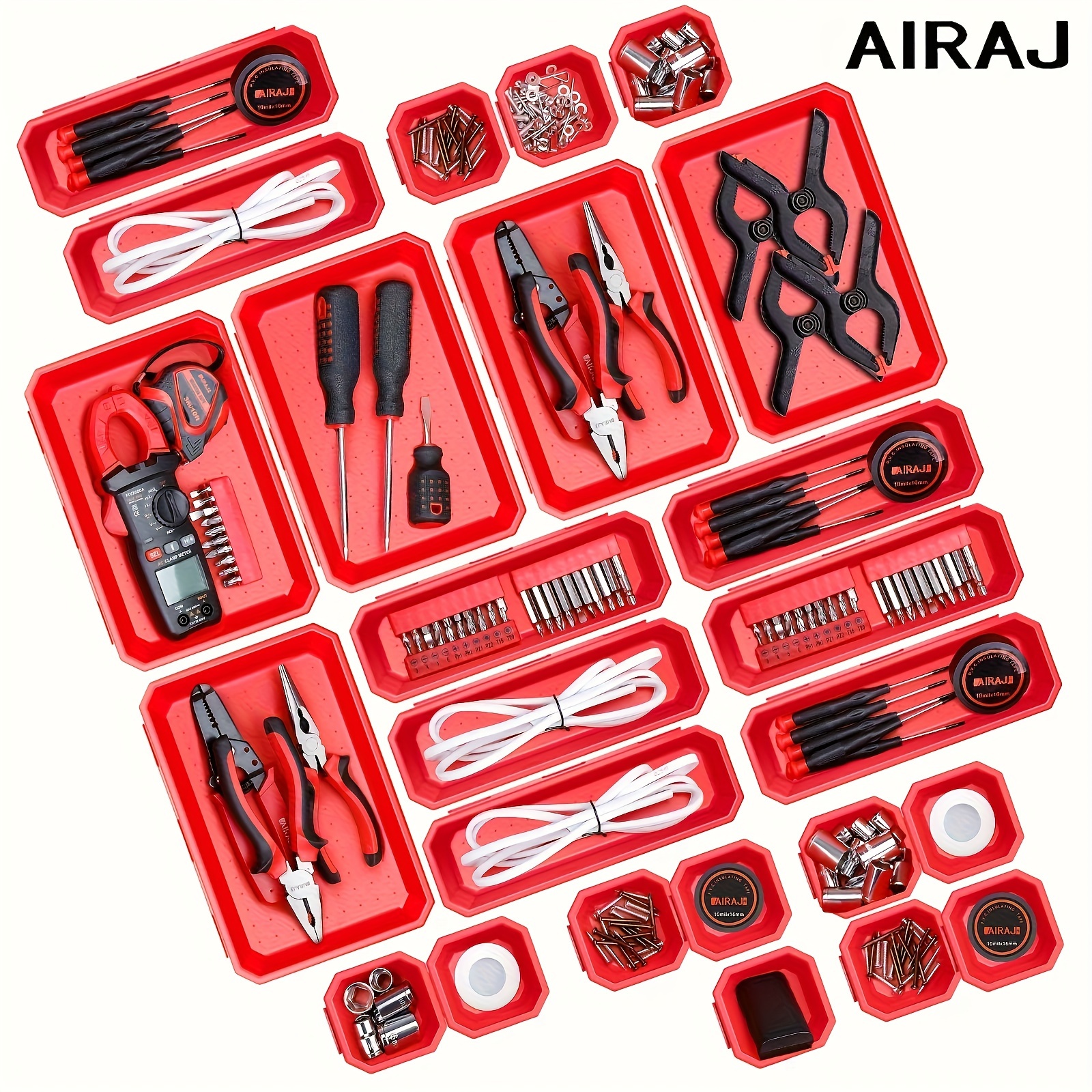 

Airaj 9pcs Red Pp Tool Organizer Set - Multifunctional Storage Boxes For Drawers & Cupboards, No Required, Airaj