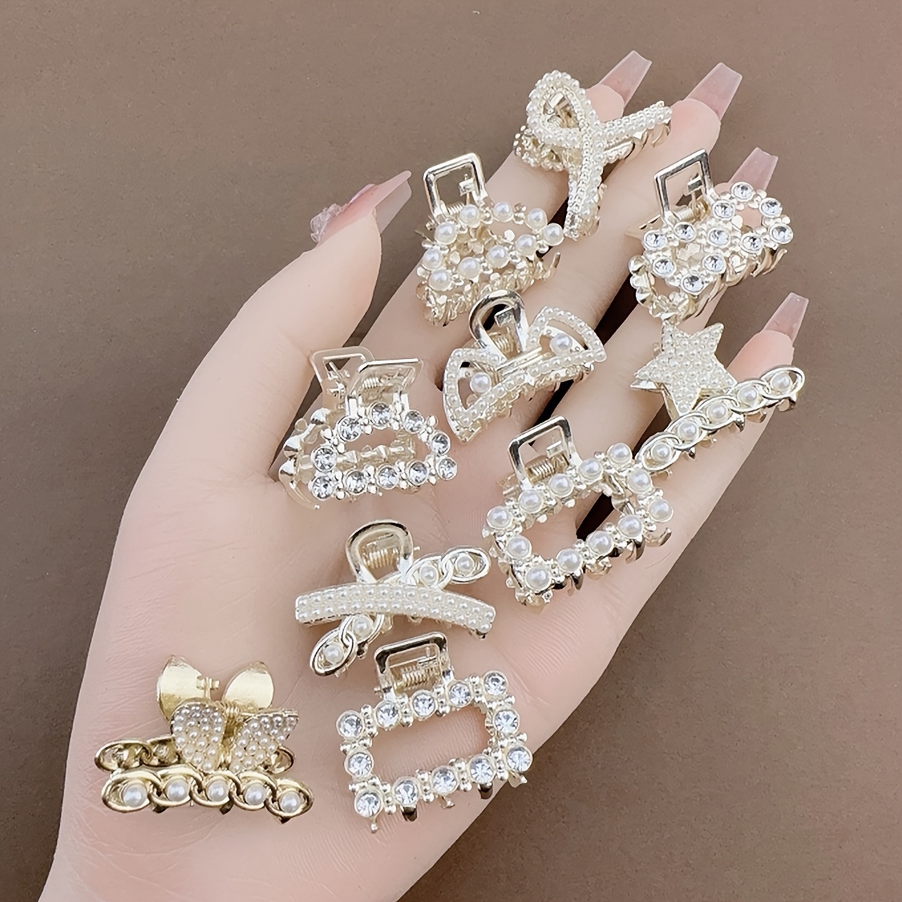 

7/10 Pieces Faux Pearl-embellished Hair Clip Set, Elegant Fashion Accessories For Women, Cute Sweet Style, Small Size, Assorted Designs For Half-up Hairstyles