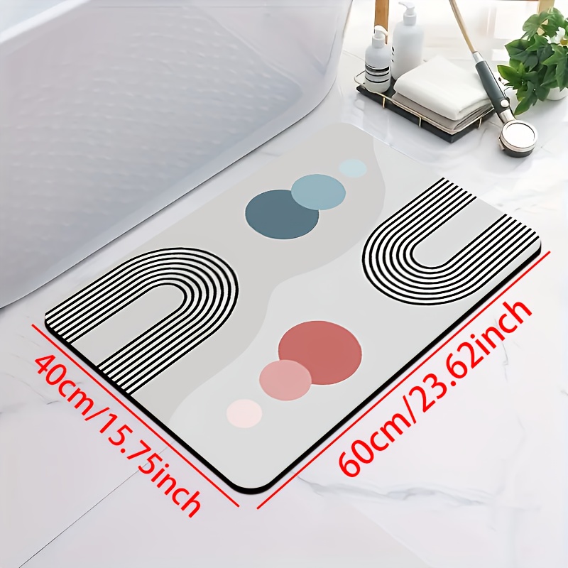 TEMU 1pc Diatomaceous Earth Bathroom Anti-slip Mat, Easy Geometric Art Design Pattern Printing Design, Quick-drying, Anti-slip Absorbent Floor Mat,
