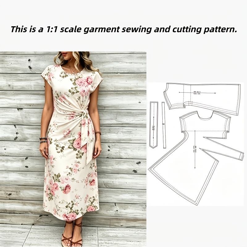 TEMU Women's Fashion Floral Print Dress Sewing Pattern, 1:1 Printed Pattern, Sewing Chart, Suitable For Sewing And , Gift For Handmade Enthusiasts,