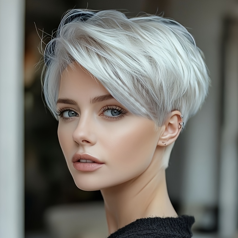 TEMU Short White Wig For Women Short Women's Wigs Short Hairstyles Wig Short Cut Hair Wig Synthetic Wigs With Bangs Short Hair Wigs For Halloween,