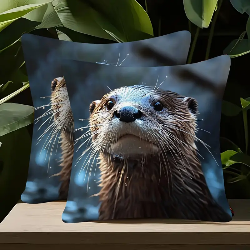 2pcs otter throw pillow covers double sided soft cushion cases with zipper closure realistic otter no insert needed for sofa room car decor machine washable home decoration cdztai2036 bedroom accessories detailed illustration print decorative pillows interior designers Product details 3