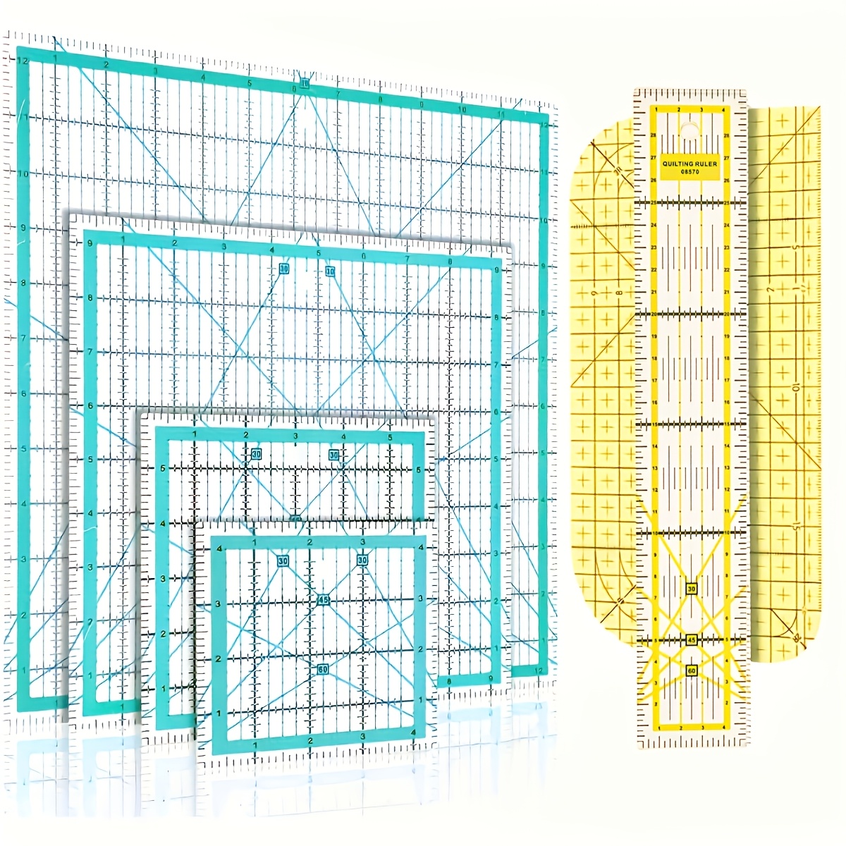 Image of 6pcs Acrylic Square Quilling Ruler Set (12.5/9.5/6/4.5 Inch), Quilting Template & Sewing Ruler, Craft Stitching Measuring Tool For Diy Sewing & Quilting Projects