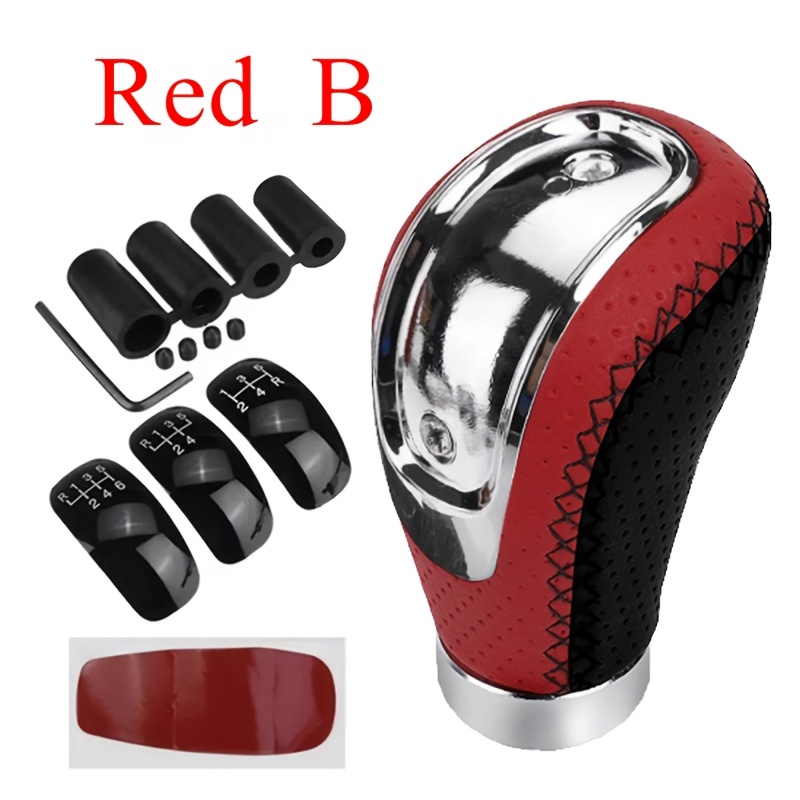 TEMU Pommeau de de vitesses universel en cuir PU rouge, bleu, noir pour voiture à 5 ou 6 vitesses, pour transmission manuelle