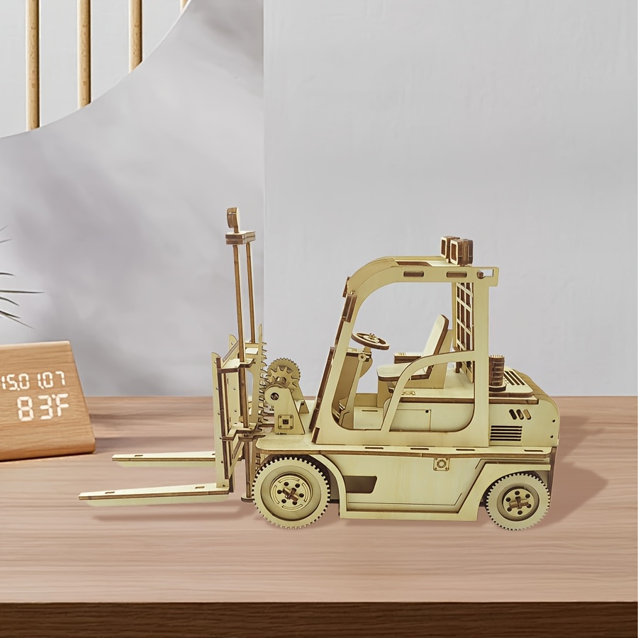 

3d Wooden Forklift Model Kit - Laser Cut Warehouse Lifter Toy - Yellow Wood, Manual - Ideal For Display, Collection & Unique Gifts, Model Kit, Perfect