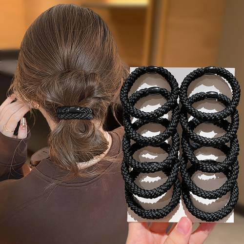 set van 10 zwarte haar elastiekjes met hoge elasticiteit, niet-beschadigend, stevige grip, hoogwaardige haarbanden en accessoires