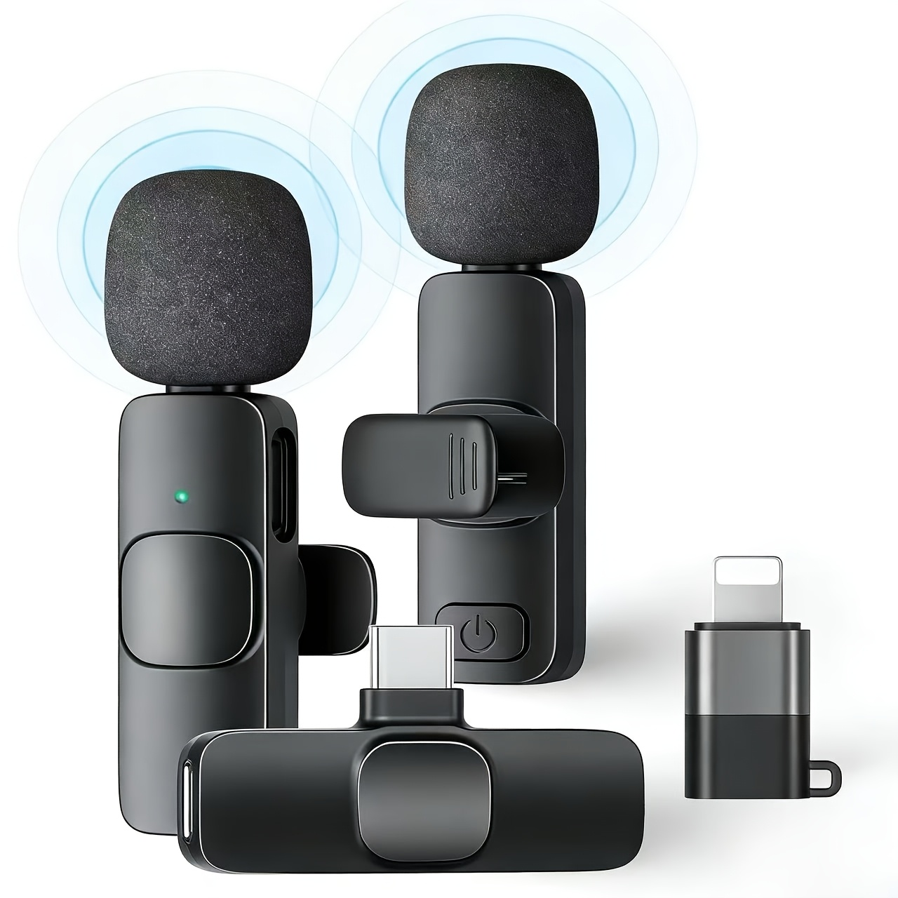 TEMU Wireless Lavalier Microphone 1pc To 2pcs Set (2pcs Microphones, 1pc Receiver, 1pc Adapter Included, Compatible With Type-c And Other Interface