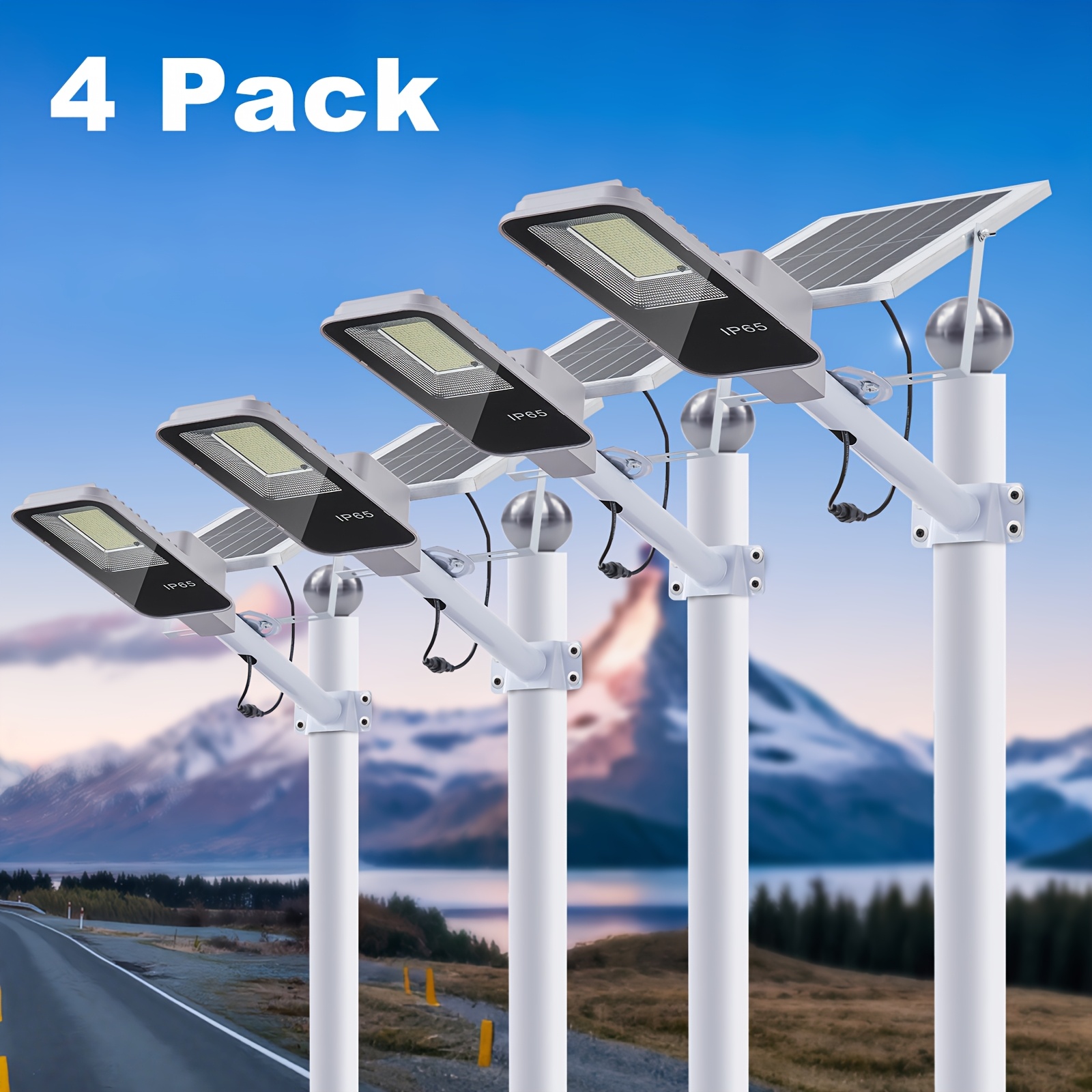 TEMU 4pcs Solar Street Lights With Remote Control, 6000mah Ip65, 6500k Dimmable 345 Led Outdoor Solar Lights For Garage Yard Sidewalk Street, 2/1pc