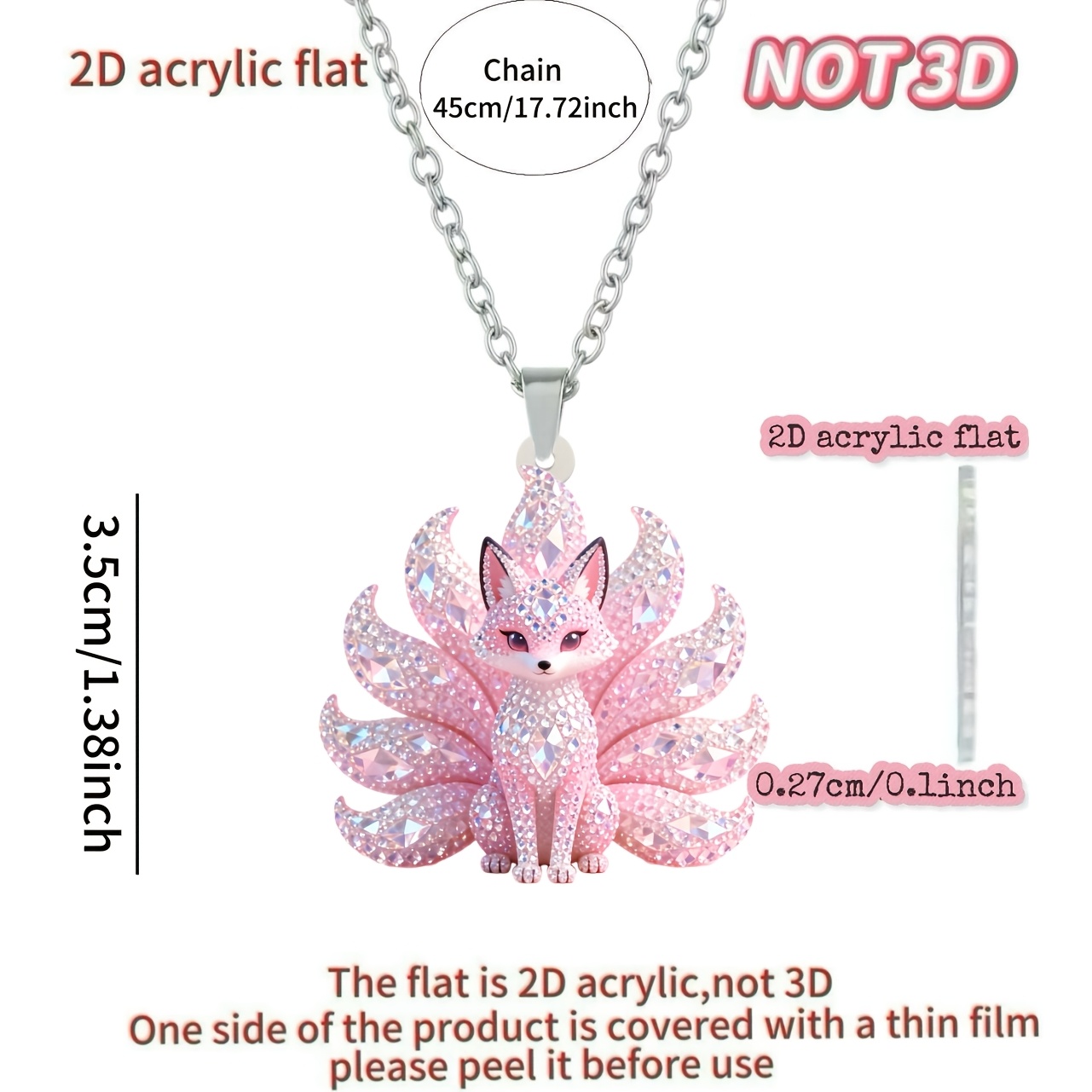 Image of 2d Flat - [2d Flat] 1pc, Necklace, All-match Nine-tailed Fox Acrylic Print Style, Women's Necklace, Fashion Sweater Chain Pendant, Ideal Gift For Birthday Party