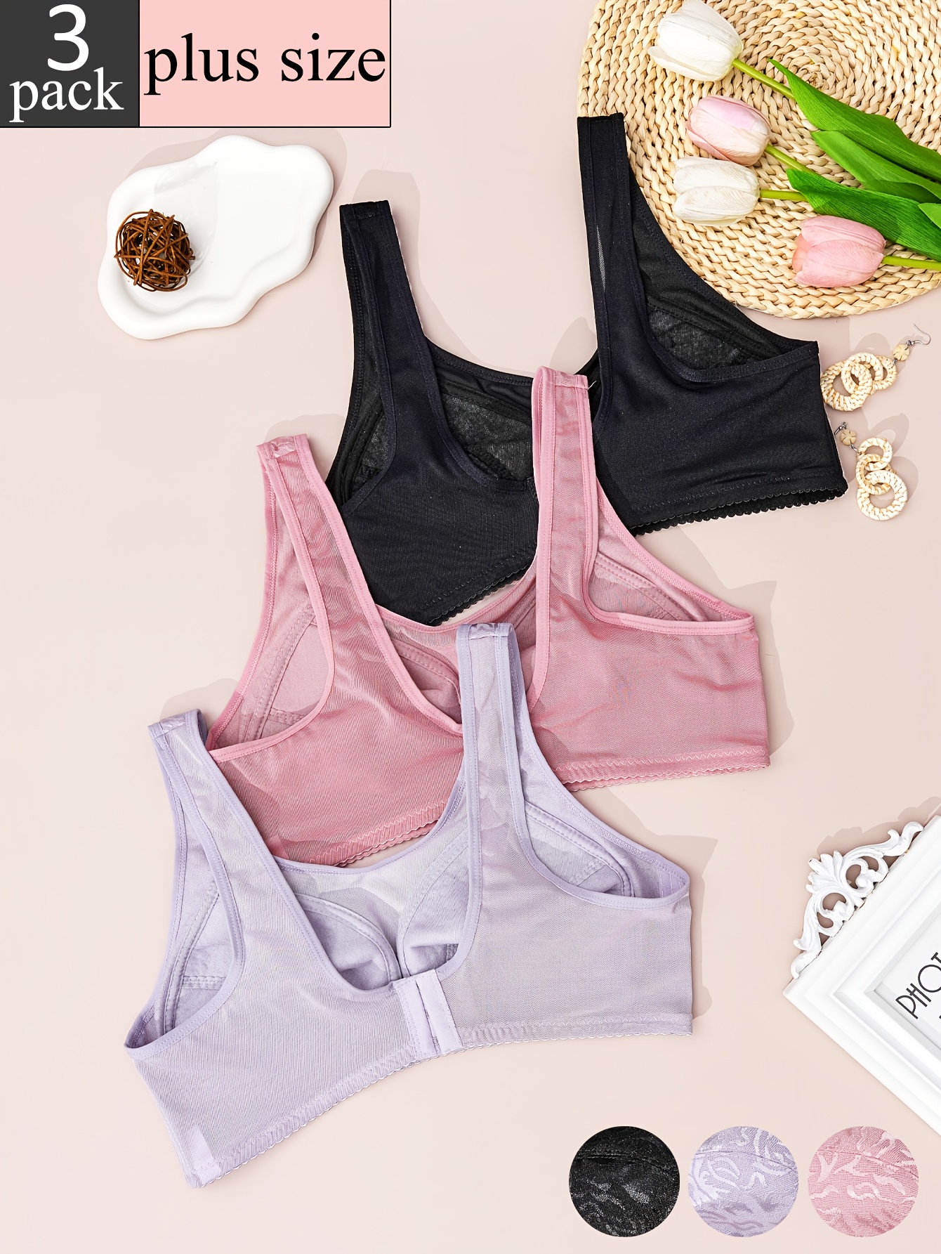 3pcs sujetadores tallas 0xl 3xl mujer sin aros