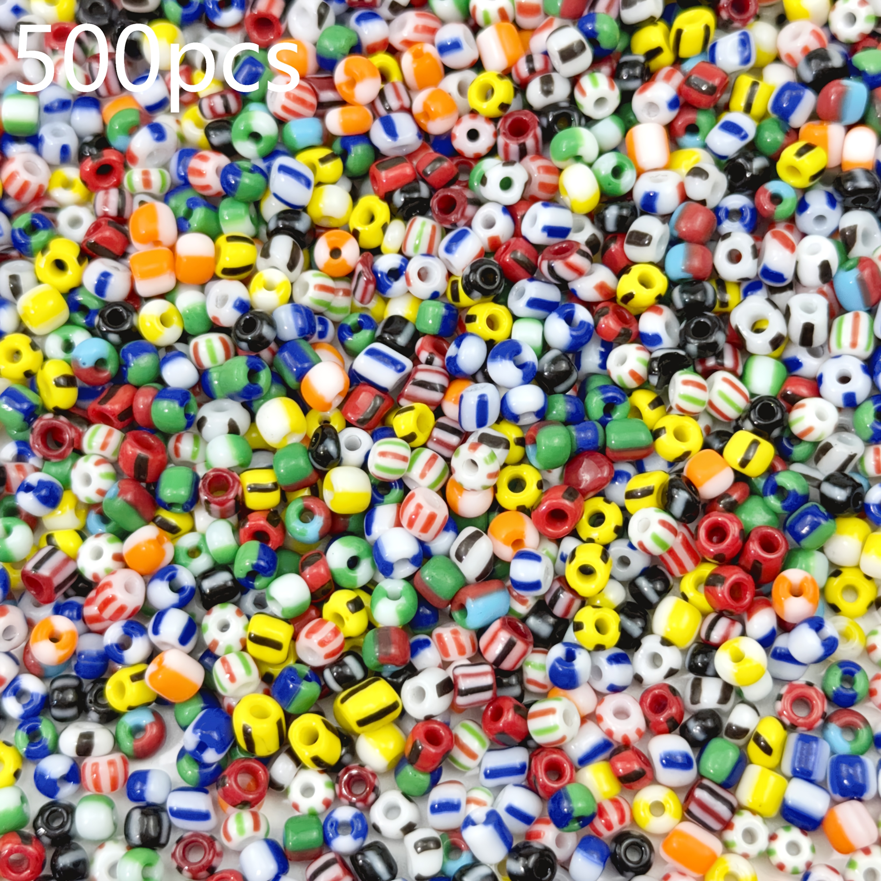 TEMU 500pcs 4-5mm Colored Glass Beads With Striped Patterns, Used For Bracelets, Necklaces, And Other Jewelry Additions Production