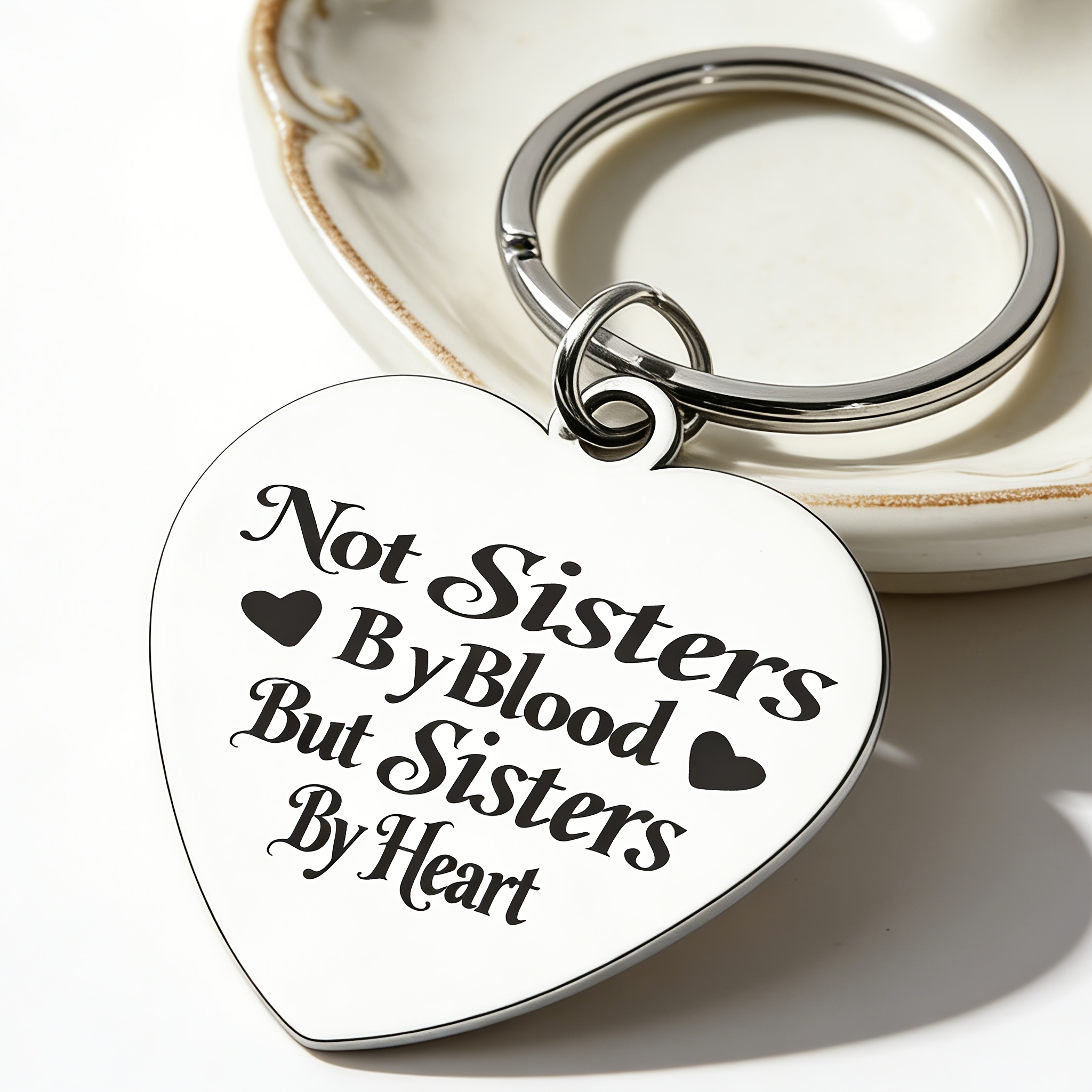 TEMU Not Sisters By Blood, But " - A Stainless Steel Keychain With A Heart-shaped Pendant, A Thoughtful Gift For , , Or Who Need To Convey Deep