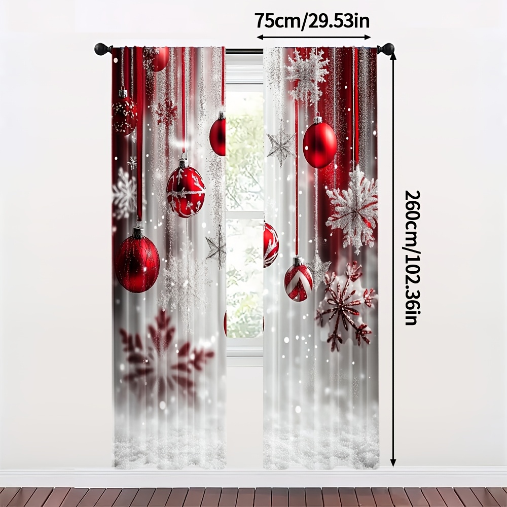 TEMU 2d Flat, 2pcs, 2d Flat Printing Christmas Fashionable Curtains Ball7 Polyester Light-filtering Panels (without Rod) Thermal Insulation, And Room