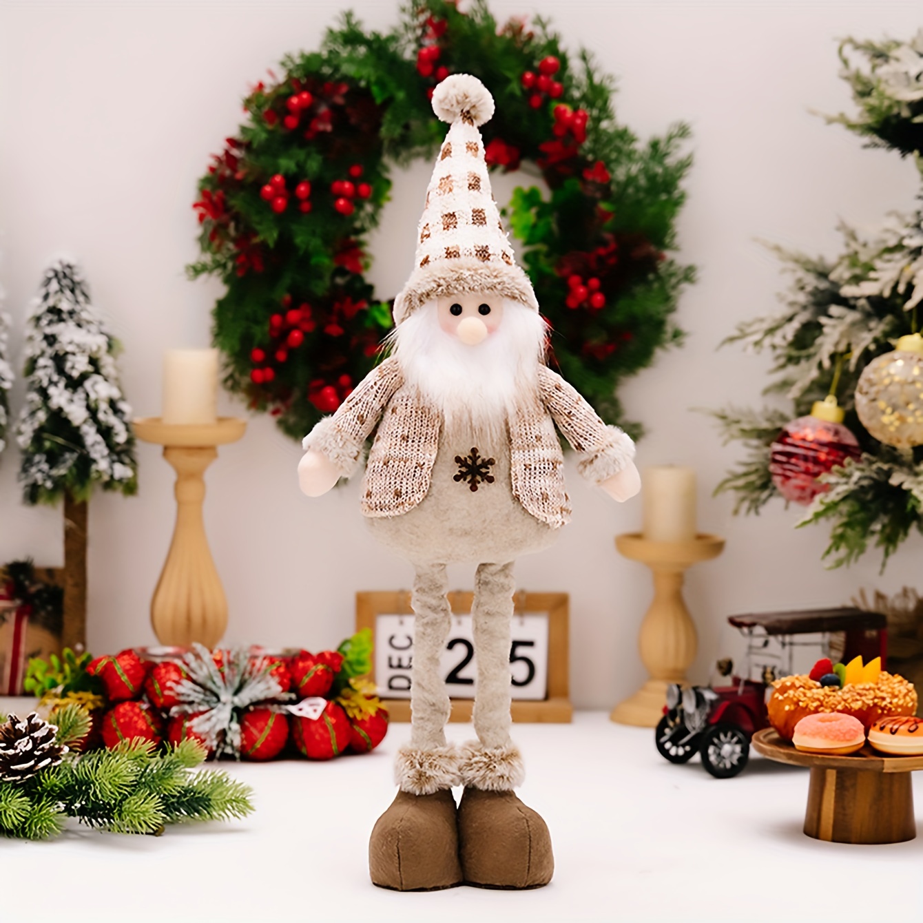 TEMU 1pc/3pcs Set, Christmas Decoration Extended Retractable Legs Knitted Christmas Doll Ornaments (60/53/62cm), Cute Santa Snowman Elk Telescopic