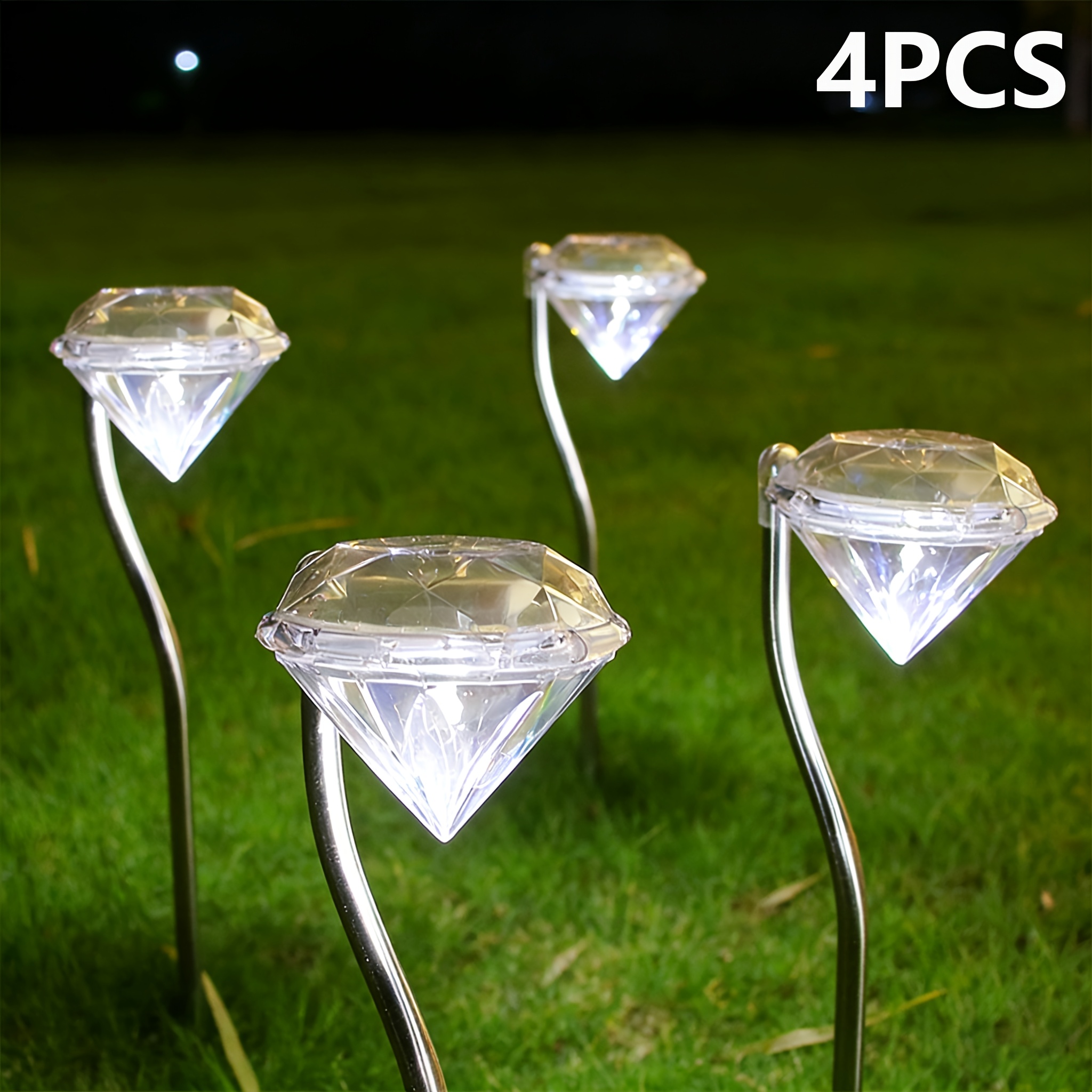 TEMU 4pcs Solar-bent Diamond Lights, Outdoor Rainproof Led Lawn Lights, Easy Semi-embedded Installation With Stainless Steel Pipe, Suitable For