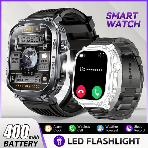 smart watch for men sports smartwatch with led lights 2 02 inch high definition large screen 400mah large capacity battery supports multiple languages 100 sports can information at weather suitable for wireless calls on iphone and phones