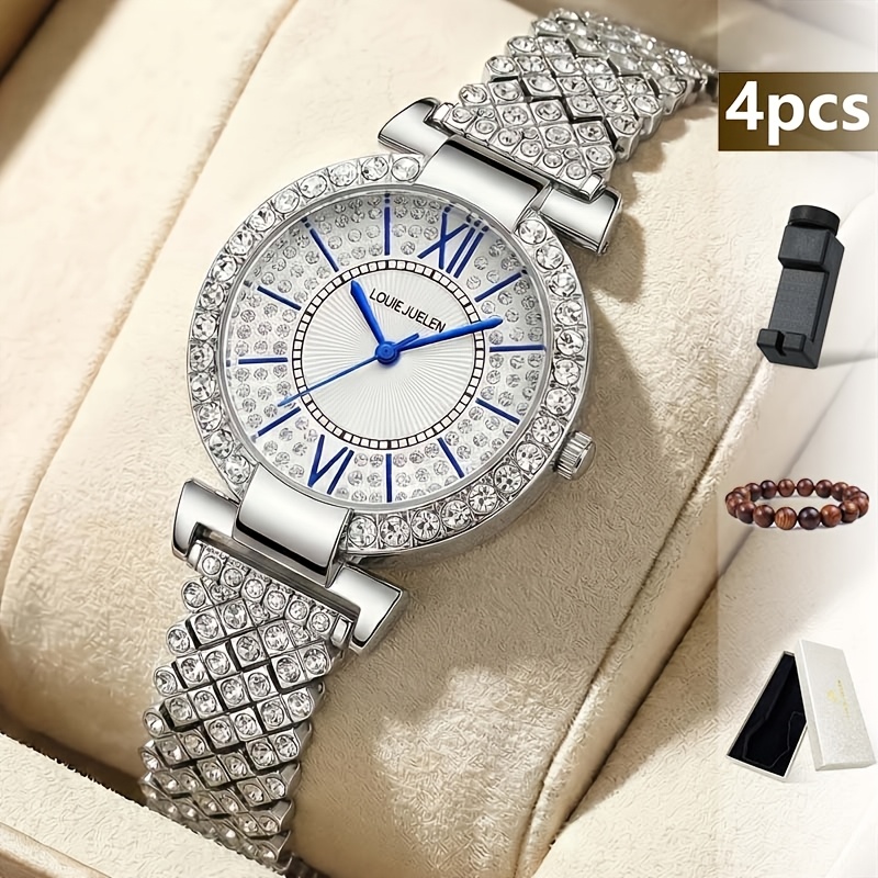 Image of 4pcs Women' Watches Luxury Sparkling Decorative Dial Casual Fashion, Suitable As Birthday Gifts, Christmas Gifts, Family Gifts