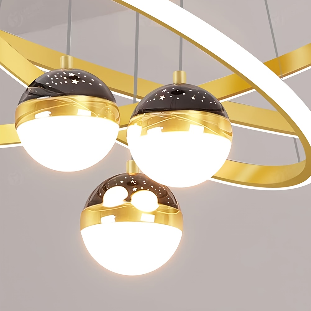 Modern 3-Ring LED Chandelier with Golden Accents - Adjustable Brightness, Sleek Metal Design for Living Room, Kitchen, Office, or Dining Area, 50+40+30cm, Modern Dining Light|Elegant Chandelier|Durable Metal Construction, Chandelier Lighting