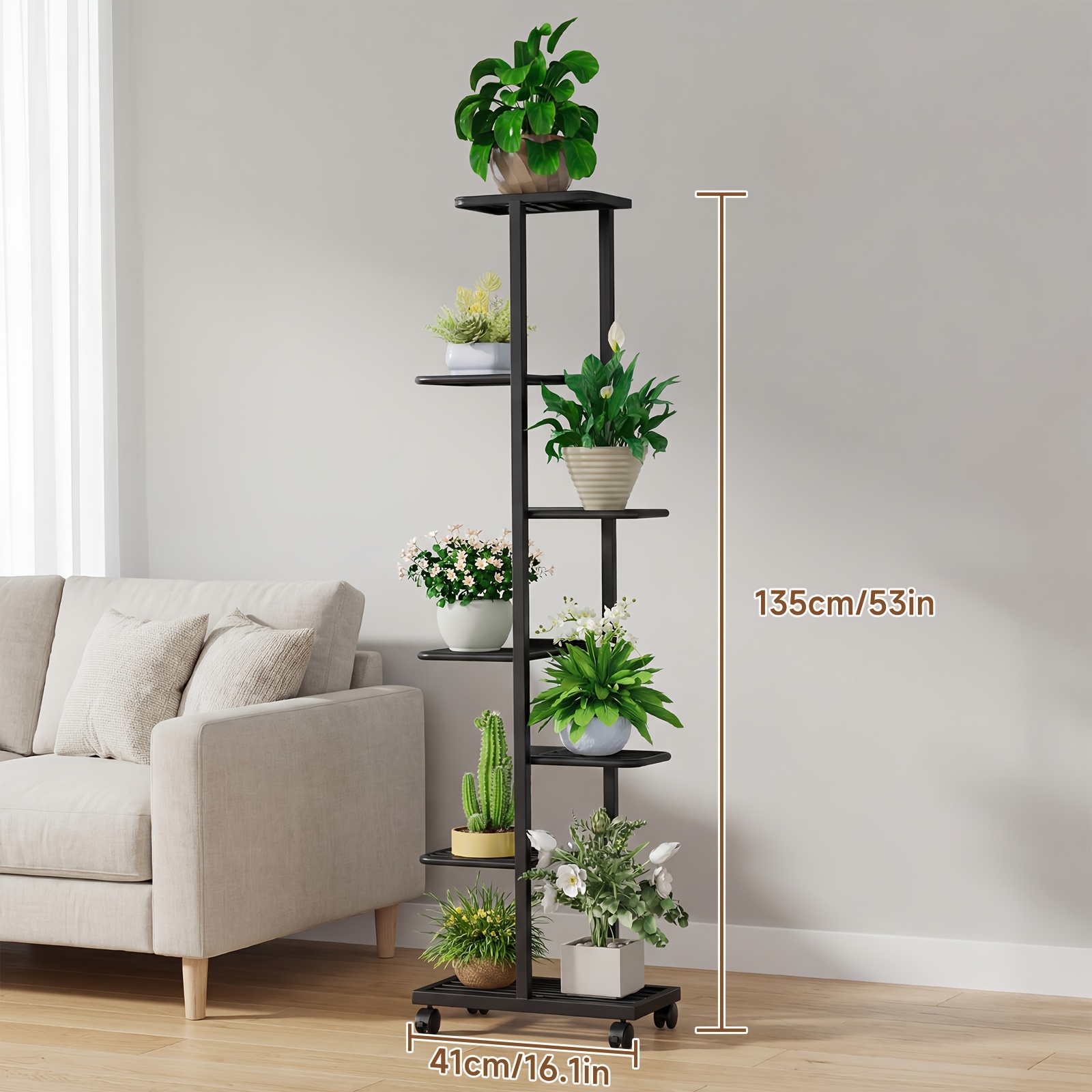 Multi Tier Metal Storage Bookshelf With Wheels | Mobile Organizer Rack With Sturdy Base, Space For Living Room, Study, Office, Freestanding
