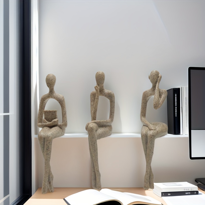 3pcs Abstract Character Figurines - Black Resin Sculptures, Modern Home & Office Decor, Wedding Gift, Shelf & Desk Decor, No Electricity Needed, Versatile Room Decor, Statues for Home Decorfor Christmas,halloween decorations,fall home decor Collectible Figurines
