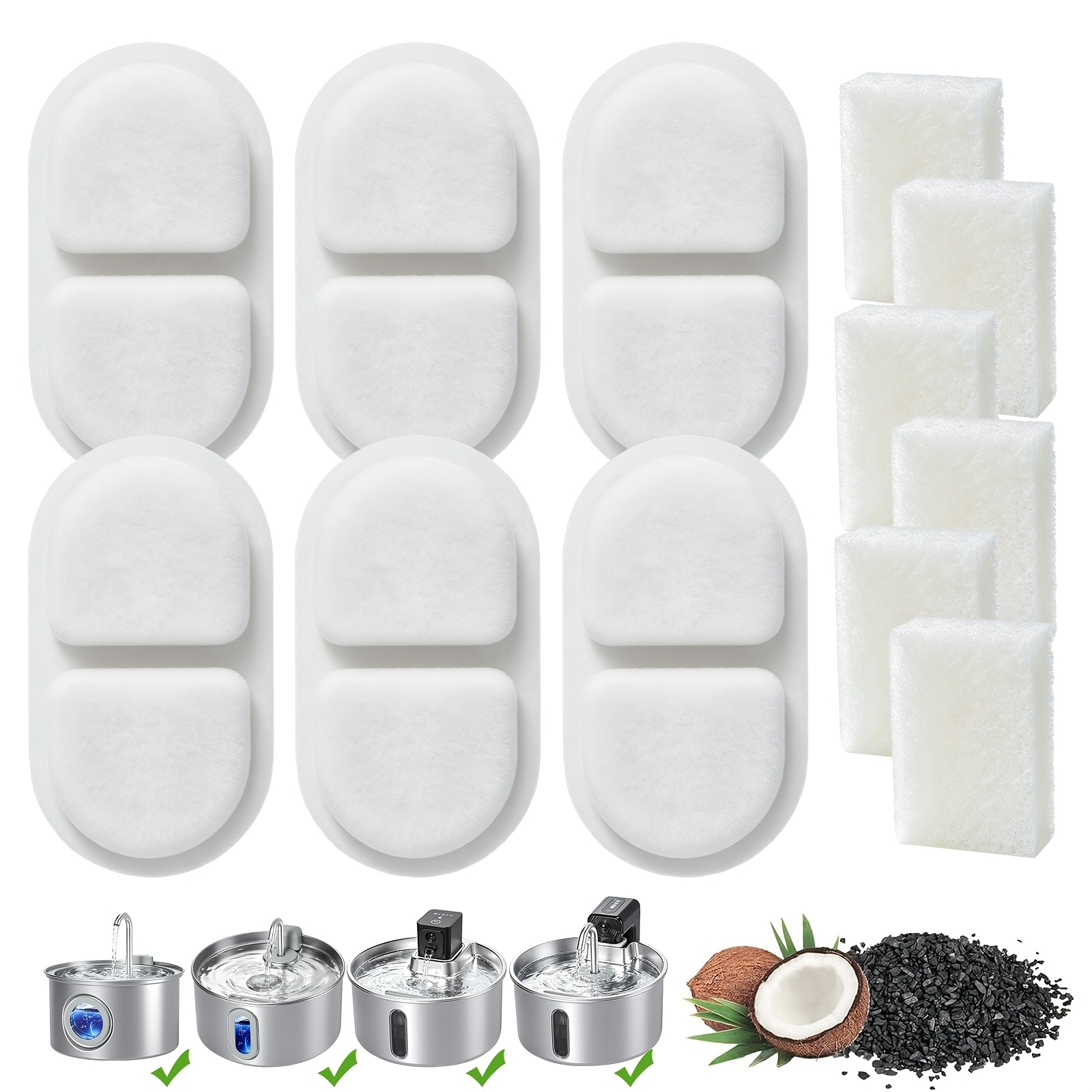 TEMU Ideazoos 2.2l/3.2l Stainless Steel Pet Fountain Water Filter Replacement Pack (6pcs), Without Battery