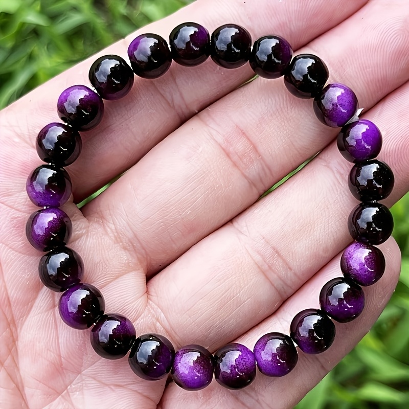 TEMU 1pc 8mm Rose Bead Bracelet With A Unique , A Stylish New Arrival, Vintage-style Gradient Purple Beaded Bracelet, Versatile For Daily Wear, Niche
