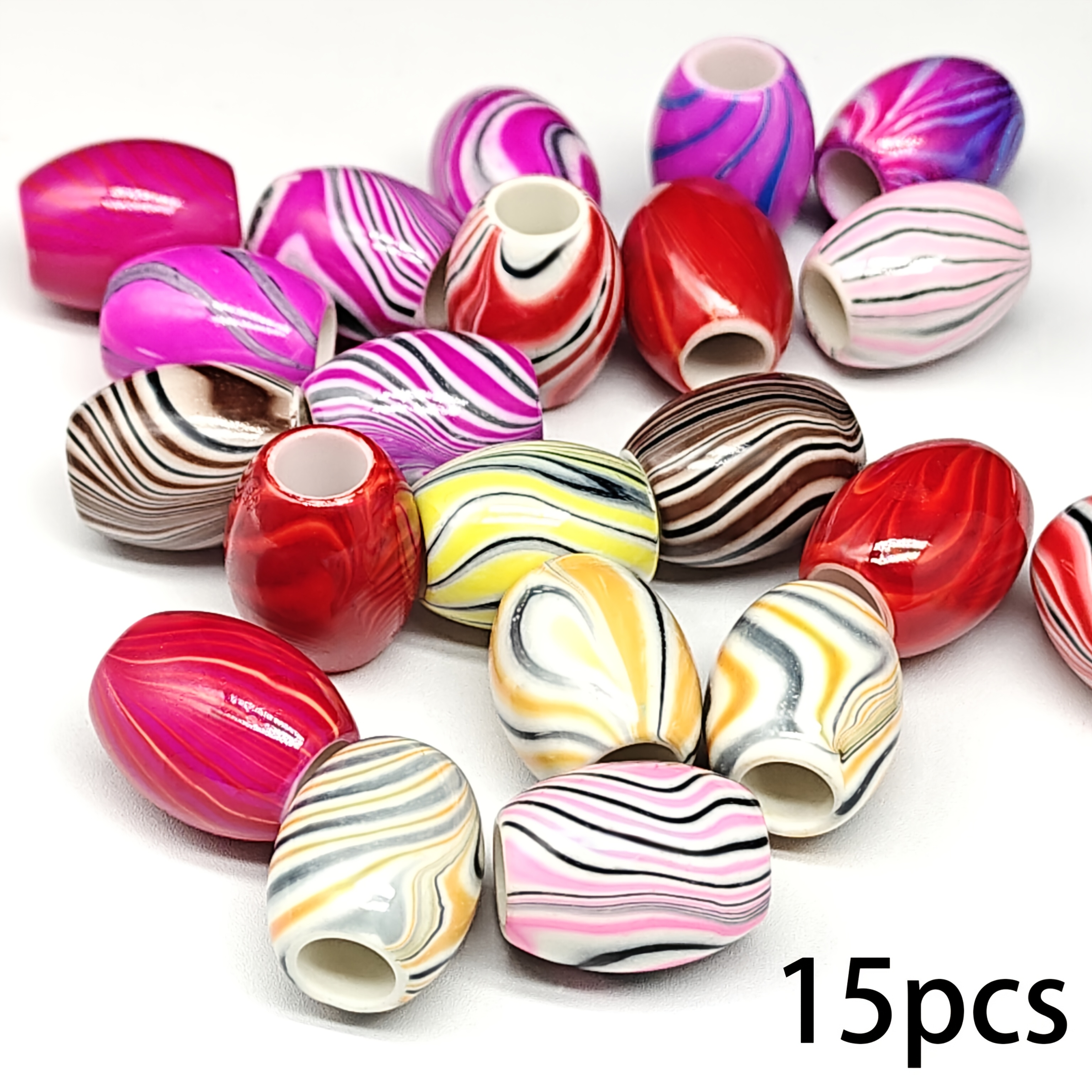 TEMU 18x14mm/15pcs Acrylic Beads, Random Colors, Large Hole Diy Loose Beads For Apparel Decorations, Accessories, Handmade Jewelry Supplies, Craft