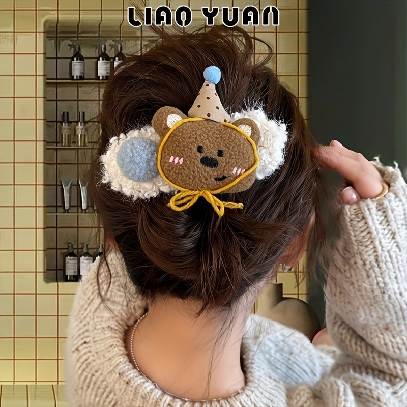 korean version of the versatile   cute plush panda rabbit large bb clip for women 2024 new high end sweet versatile headband with duckbill clip Product details 2