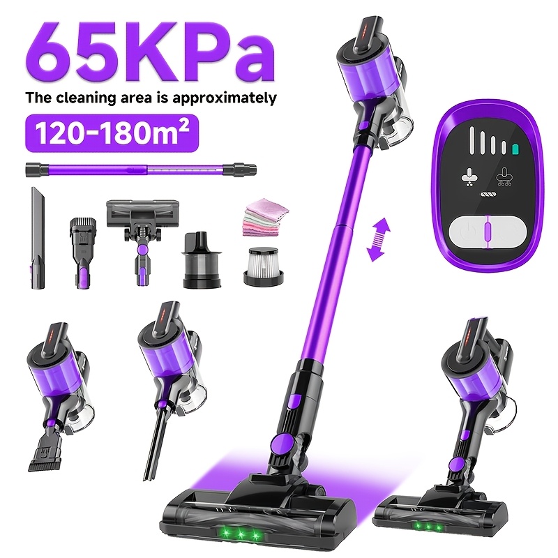 Image of 65kpa Cordless Handheld Vacuum Cleaner With Removable Battery & Display, Lightweight Abs/-free Suitable For Carpet, Floor, Car, Pet Hair Removal, Dust Cup, Low, Battery- For Home And System