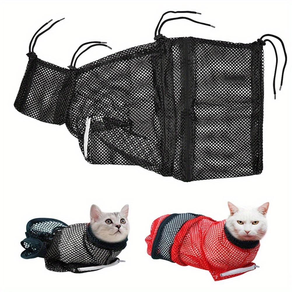 

Cat Bathing Bag, Breathable Mesh Cat Anti Adjustable Cat Grooming Bag For Nail Trimming, Bathing Polyester Soft Cat Washing Bag