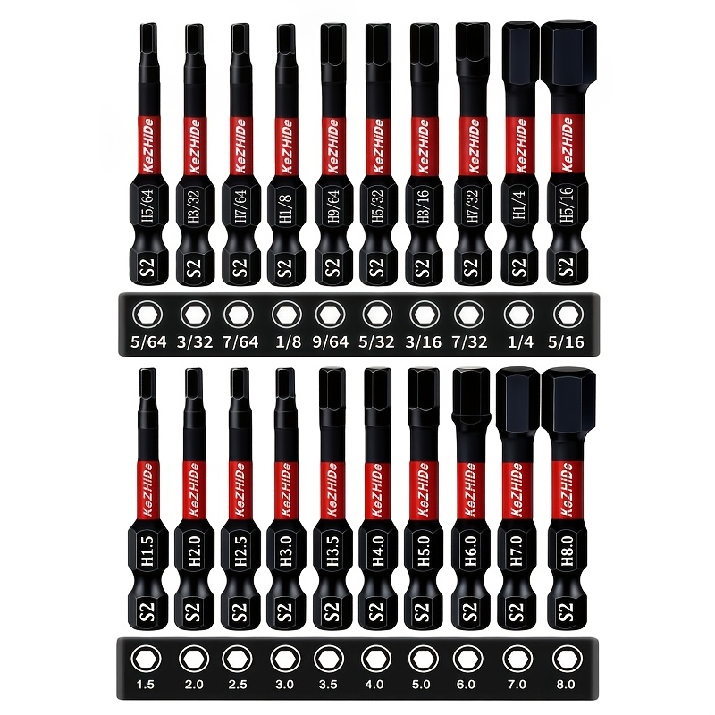 TEMU 20pcs Set Of Hexagonal Screwdriver Bits, Metric And Imperial S2 Alloy Tool Steel Hexagonal Drill Bit Set, Magnetic Tip, 2inch 5 Cmlong