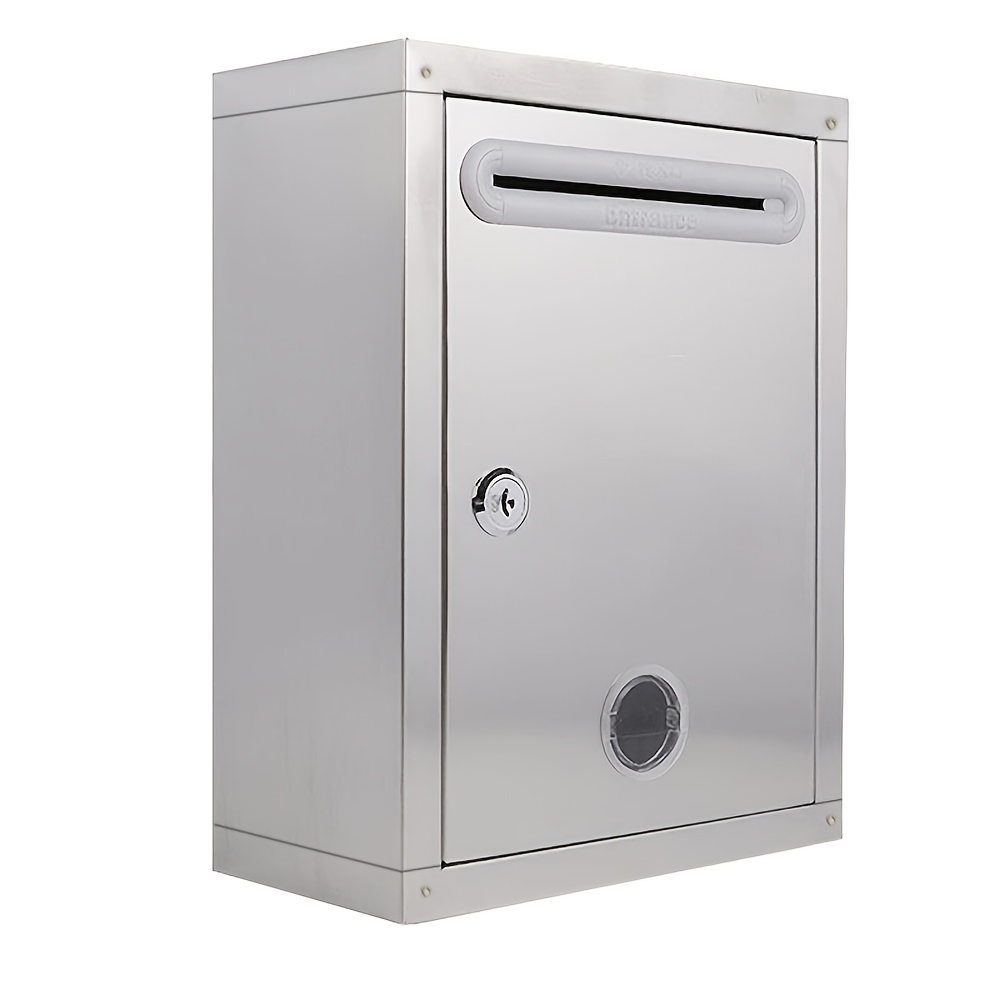 TEMU Lockable Wall Mounted Mailbox, Brushed Stainless Steel Weatherproof Outdoor Letter Box With Windows, Secure Wall Hanging Mail Holder With 2 Keys