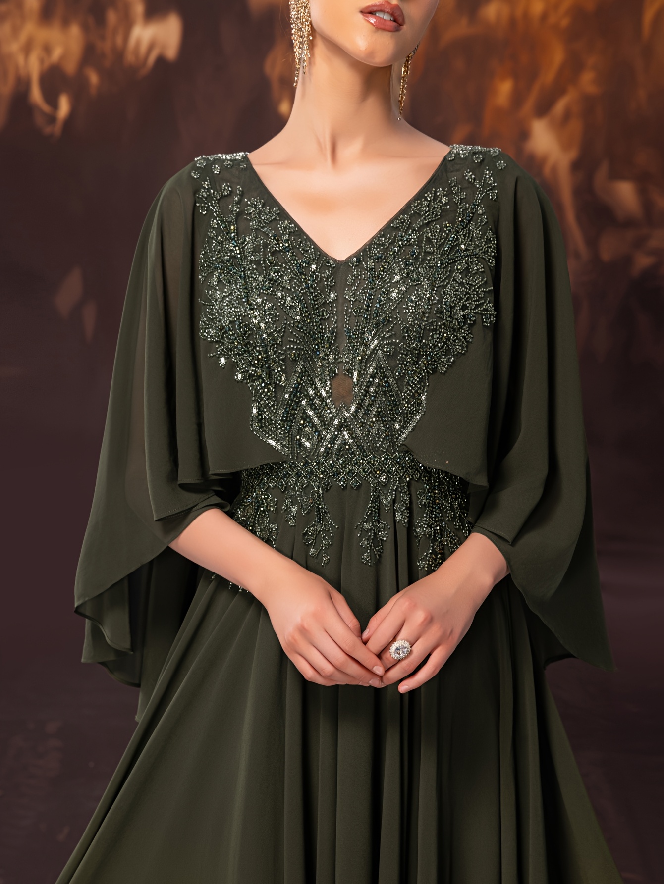 elegant vintage unique v neck chiffon beaded - Temu